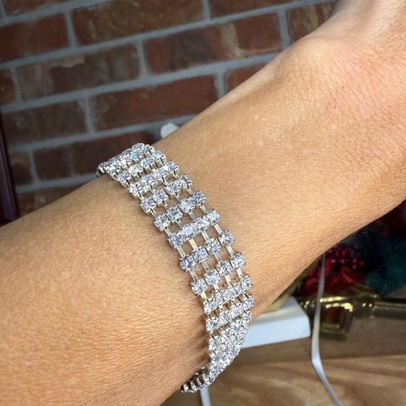 Vintage 1974 Elegant Crystal Tennis Silver Bracelet - Picture 11 of 12